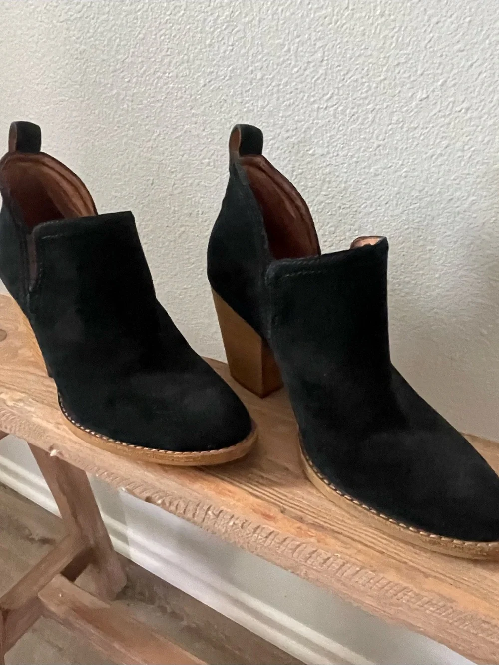 Jeffrey Campbell Black Suede Cutout Stacked Heel Booties